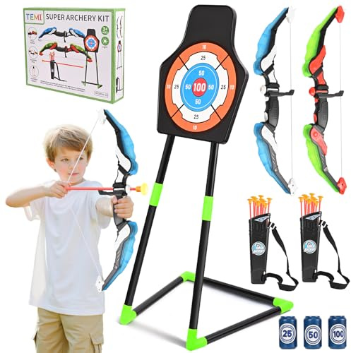 Gvdeirn Bows and Arrows Set for Kids, 2 Pack LED Light Up Archery Set with 20 Suction Cup Arrows, Standing Target & Quivers, Kids Boys Girls Toys Outdoor Toys Birthday Gifts for 3-12 Years Old