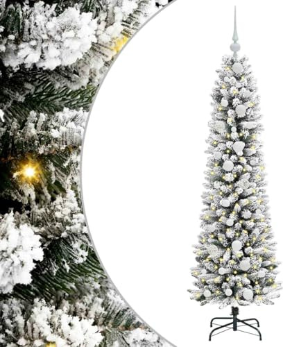 vidaXL Artificial Christmas Tree with 150 LEDs Green and white 150 cm, Living Room, Modern, Decorative Christmas Tree, Pre-Lit, Indoor Holiday Lighting, Seasonal Decor, Winter Wonderland