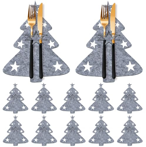Bestecktasche Weihnachten Besteckhalter Weihnachten Filz, 12 Stück Besteckbeutel Weihnachtsbaum Besteckhalter Tischdeko Weihnachts Messer Gabeln Löffel Geschirr Besteck Taschen, Weihnachtsdeko