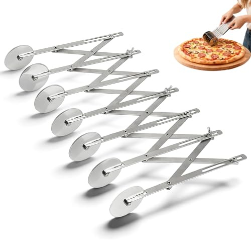 7 Räder Pizzaschneider, Verstellbarer Küche Backen Pizzaschneider, Mehrrund Teigteiler, Sparen Zeit Kuchenteiler, Gebäckstreifenschneider für Pizza, Kuchen, Pancake, Waffeln, Teigkekse