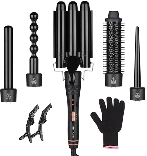 Evolure 5-in-1 Lockenstab Set - Keramik-Technologie - 5 Aufsätze: Waver 25 mm, Curl Brush 38 mm, 30 mm Zylinder, 20 mm Kegel, 25 mm Bubble - LCD Display – 180°C/210°C - Hitzehandschuh & Haarclips