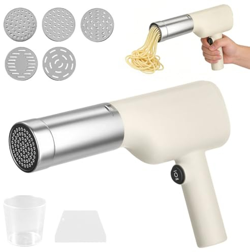 CEWROM Nudelmaschine Elektrische Handheld, Automatische Handheld Noodle Maker, Nudelmaschine Tragbare 40W, Multifunktionale Nudelmaschine mit 5 Pressformen für Familie, Reisen, Picknick