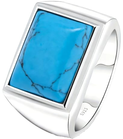 Empha Siegelring Herren Damen 925 Sterlingsilber Quadratischer glatter Ring mit Türkis Stein Minimalistischer Herrenring Hochwertig & Hautfreundlich