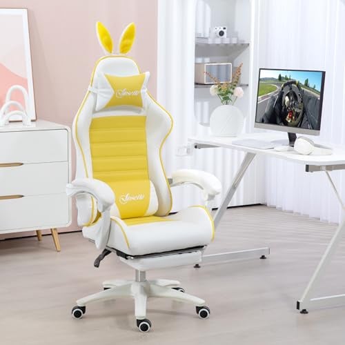 Mengtu Racing Gaming Chair, Reclining PU Leather Computer Chair with Removable Rabbit Ears Footrest Headrest and Lumbar Support for Gamers and Home Office Users ZSSCB-UKT3398P329918UK