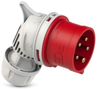 PCE 8015-6 CEE-Winkelstecker 16A 5-polig 400V IP44 Twist Rot - Gewinkelt | Industriestecker 6h spritzwassergeschützt - Abgewinkelter CEE-Stecker für Generator, Wohnwagen und Werkstatt Montage