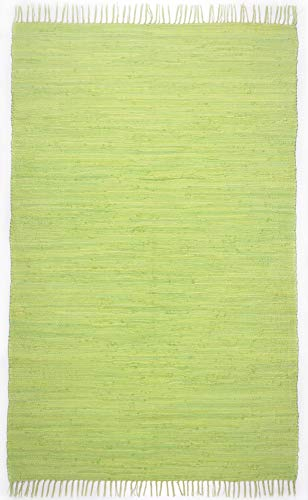 THEKO Teppich Happy Cotton in Hellgrün, 60x120cm, 100% Baumwolle, handgewebt, waschbar, beidseitig verwendbar, 120973, Grün