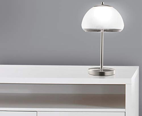 Trango 2017-93 Schreibtischlampe in Nickel matt mit satinierte Glasschirm *DALLAS* Tischleuchte, Nachttischlampe, Nachtischlampe, Fensterbankleuchte inkl. 5 Watt LED Modul 3000K warmweiß