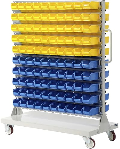 eurokraft pro | Fahrregal mit Sichtlagerkästen | Doppelseitig, HxBxT 1450 x 1170 x 540 mm, mit 200 Kästen