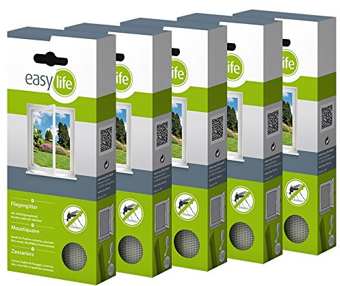 easy life® Fliegengitter für Fenster 1,30 x 1,50 m weiß durchsichtig - Perfekter Schutz vor Insekten (5er Set)