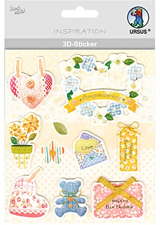 Ursus 56420014 - 3D Sticker Everyday, bestehend aus mehreren Ebenen, aus verschiedenen hochwertigen Materialien, selbstklebend, ideal zum Verzieren von Grußkarten und Geschenken, Motiv 14