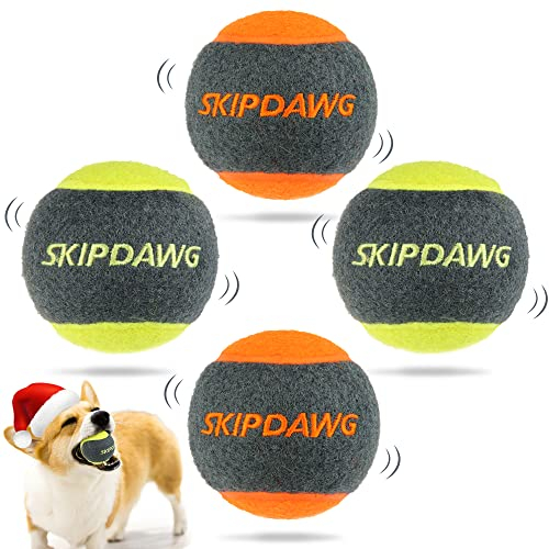 SKIPDAWG Tennisbälle für Hunde, quietschende Hundespielzeugbälle 6.3 cm Launcher kompatibel, interaktives Hundespielzeug für alle Rassen von Hunden im Freien/Innenbereich, 4 Stück