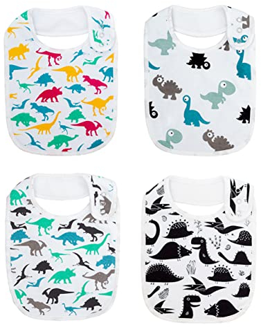 Maiwamita Große Dinosaurier Baumwolle Baby Lätzchen für Mädchen Jungen sabbern Füttern Essen für 4 Pack