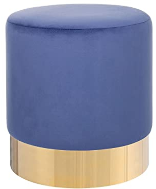 Beliani Runder Polster Pouf aus Samt blau Ottomane Sitzpouf Modern Barock Sophia