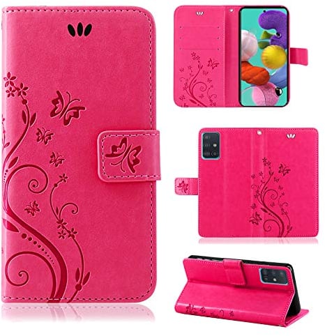 Hülle Kompatibel mit Samsung Galaxy A51 | Klapphülle Schutzhülle mit Kartenfächer Kompatibel für Galaxy A51 | Magnetverschluss Klapphülle | Pink