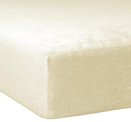 TRAUMSCHLAF weiches, elastisches Flausch Biber Boxspring Matratzen Spannbettlaken mit Rundumgummi, Größen 140x200 cm - 160x200 cm, Natur