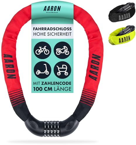 AARON Lock One Fahrradschloss mit 5-stelligem Zahlencode, Kettenschloss aus Stahl und hoher Sicherheitsstufe | Schloss für für E-Bike, Mountainbike, Trekkingrad, Tourenrad, Rennrad in rot