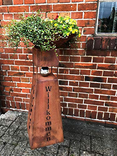 Irony24 Säule mit Pflanzschale Willkommen
