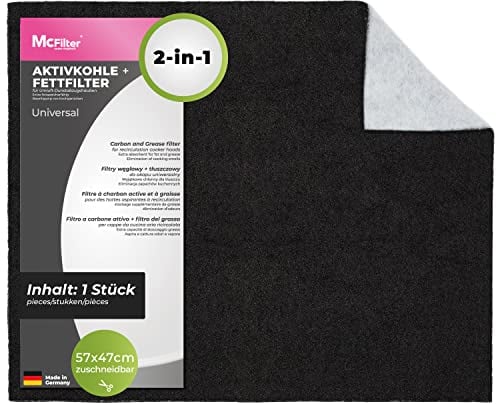 McFilter | 1 filtro a carboni attivi + filtro antigrasso per cofano cucina tagliabile universale 57 x 47 cm, filtro a carboni attivi per cofano cucina, filtro fumi