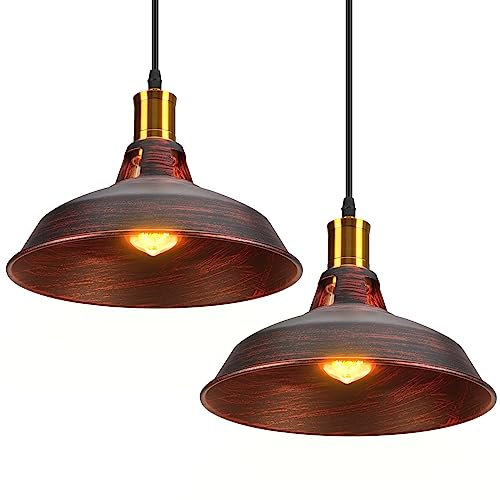 TOKIUS Lampada a Sospensione Industriale Vintage Lampadario Plafoniera E27 in Metallo Ø27cm Lampada da soffitto Retro Interni Per Cucina Camera da letto Sala Da Pranzo (Arrugginito, 2 pezzi)