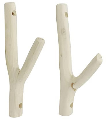 Tsnamay Lot de 2 crochets muraux en bois véritable - Motif branche d'arbre rustique - Sans écorce - Épaisseur : 1 à 2 cm - Avec vis