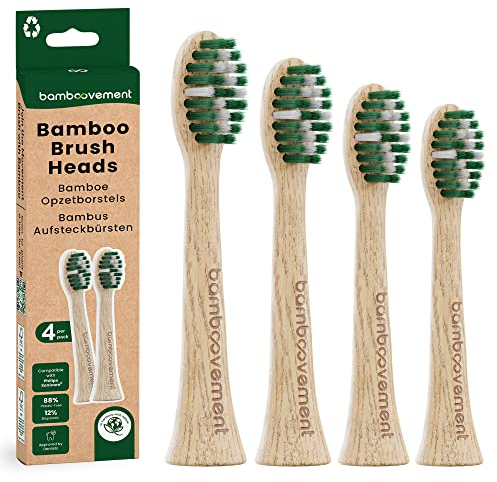 The Bamboovement Zahnbürsten-Ersatz für Sonicare, kompatibel mit elektrischen Philips Sonicare-Zahnbürsten, Bambus-Aufsatz, Sound-Bürstenköpfe, 4er-Pack, umweltfreundlich, biologisch abbaubar