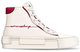 Armani Exchange Damen Contrast Logo line, high top Sneaker, White/Red, 35 EU