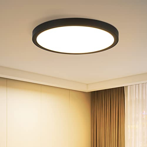 ZMH Deckenlampe LED Deckenleuchte Flach - Küchenlampe Schwarz 15W Badezimmerlampe Rund Küche Deckenbeleuchtung 3000K Schlafzimmerlampe Klein Badlampe IP44 Flurlampe Ø18cm für Schlafzimmer Bad Flur
