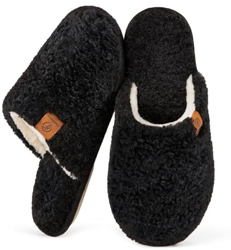 EverFoams Women's Cosy Shearling Memory Foam Slippers Black, 9-10 UK