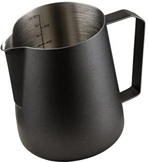 MaxMiuly Milk Frothing Jug 600ml for Coffee Machine,Stainless Steel Milk Frothing Pitcher for Flat Whites Cappuccino and Latte's, 20oz Measuring Milk Jug (600ml Black)