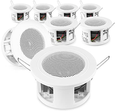Power Dynamics CSBA3L Compact Small Ceiling Speaker Set - 8x 3 In-Ceiling Speakers, 8 Ohm, 30W Each, Slim Flush Mount Design for Kitchen, Home and Office Sound Systems, White Finish