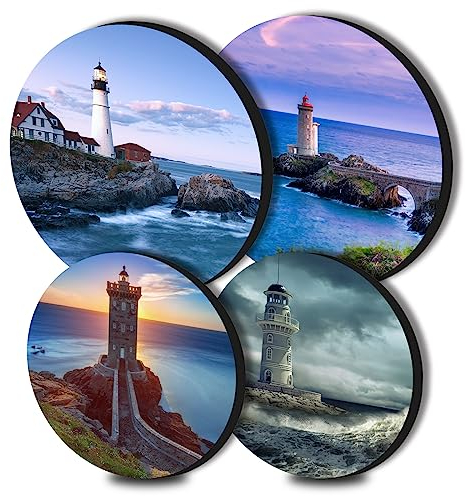 Lighthouse Art Herdabdeckplatten Meereslandschaft Muster Runde Herdbrenner Stürmische Meereslandschaft Kunst Set von 4 Herdplatte Herd Herd Abdeckplatten für Elektroherde Top Brenner Gasherd Backofen