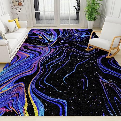 TEMLAN Neon Fluoreszierendes Violett Teppiche Gegend, Abstrakter Fantasy-Sternenhimmel Kurzflor Teppiche für Wohnzimmer, Schlafzimmer, Kinderzimmer, Büro, etc 40 x 60cm