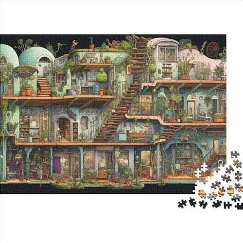 Cartoon-Haus-Puzzle, 1000 Teile, für Erwachsene, unterhaltsames Bildungsspiel, Spielzeug, intellektuelles Spiel, Spielzeug, hochwertig und langlebig, 1000 Teile (75 x 50 cm)
