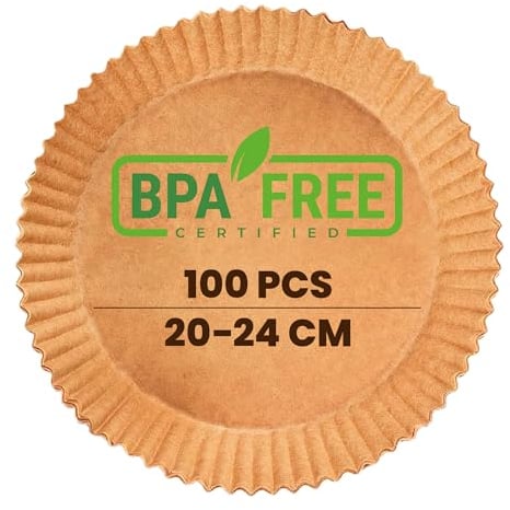 PORTENTUM Papel freidora aire 100 unidades de 20-24 cm Redondo. Papel Air Fryer Grado alimenticio BPA free, FDA y LFGB