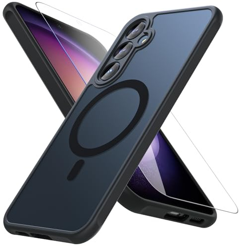 Hensinple Magnetic for Samsung Galaxy S23 FE Case,Fit for Magsafe | Samsung S23 fe Case with Tempered Glass Screen Protector Translucent Matte [Military Grade ] Shockproof Phone Cover,Black