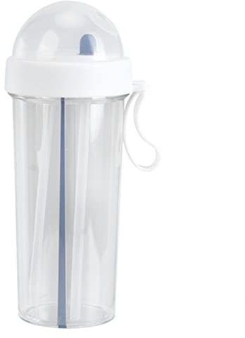 Gavigain Dual Use Water Bottle 600ml, Leakproof Non BPa & Toxic, eine Tasse von Zwei verschiedenen Getränken Zwei Strohhalme Paar Outdoor-Trinkbecher für Camping Wandern Reisen Büro (weiß)