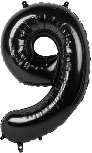 Ponmoo Foil Palloncini Numeri 9 Nero 40 (101cm), Gonfiabili Elio o Aria, Gigante Numero 0-9, 10-29, 30-100, Granda Palloncino per Anniversario, Decorazione Feste di Compleanno