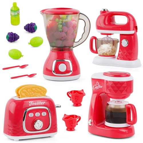 HOMCENT Küchen Spielzeug Set für Kinder, Alter 3-8, Rot, Spielküche, Küchenspielzeug-Set