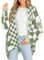 Imily Bela Damen Strickjacken Übergroße Plaid Cardigan Color Block Pullover Batwing Langarm Elegante Pullover Outwear Grün L