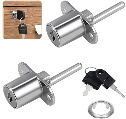 eROOSY Lot de 2 serrures à piston, pour meubles, bureau, tiroir, piston, serrure à piston, serrure avec clé pour armoires de classement, armoire, vitrine