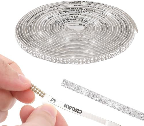 3 Yards Strassband Selbstklebend, Silber Strassband Diamantaufkleber für DIY Diamant Band Kunsthandwerk Nähen Schmuck Nähen Basteln Kleidung