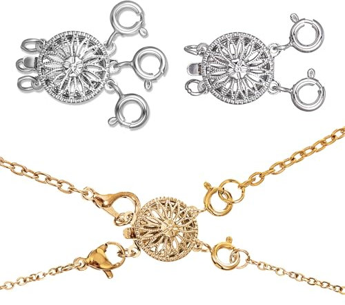 COMNICO 3 Stück Ketten Layering Verschluss, Halsketten-Schichtverschluss-Trenner für Damen Mehrere Verschlüsse Stapelbare Halskettenketten (Weiße Reihe, goldene Reihe, weiße Reihe)