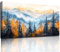 hyidecorart Blaue Goldene Aquarell Wald Wandbilder Wohnzimmer 50x100 cm, Leinwand Bild Natur Landschaft, Modern Wanddeko Aesthetic Schlafzimmer Badezimmer Büro Zimmer Esszimmer Flur Küche