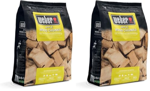Weber Apfelholz Chunks (1,5kg Packung) - zum Räuchern von Käse, Gemüse, Fisch, Geflügel und Schwein, dezent süßes Aroma, EU-Produkt, nachhaltig gewonnen (17616) (Packung mit 2)