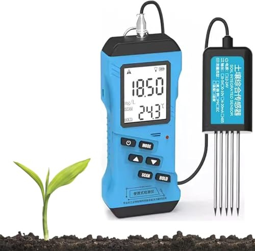 XYEJL 7-in-1-Schnelltester für Boden: pH-Wert, Feuchtigkeit, Nährstoffleitfähigkeit, Phosphor, Kalium, Sonde aus Edelstahl. Für Pflanzen. Bodenmessgerät für Garten, Hof und Rasen