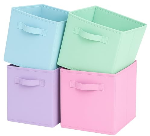 Pinkgarden Storage Box, Collapsible Fabric Storage Cube with Handles for Home, Kids Room, Closet and Toy Organization,Pack of 4, 26.7 x 26.7 x 27.9 cm, Mix Color B