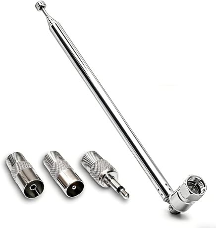 75 Ohm Telescopic DAB FM Radio Aerial Antenna for HiFi - Indoor F Type Connector with 3 Adapters (F to TV, 3.5mm) for Stereo Receiver Mini System AV Home Theatre