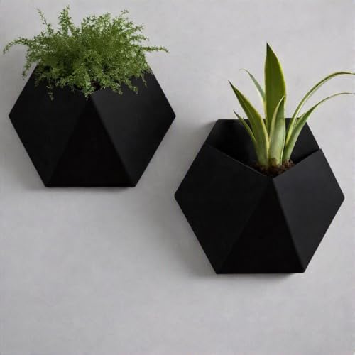 Wall-Mounted Geometric Plant Pot – Modern Indoor/Outdoor Planter (2, Matt Charcoal Black)