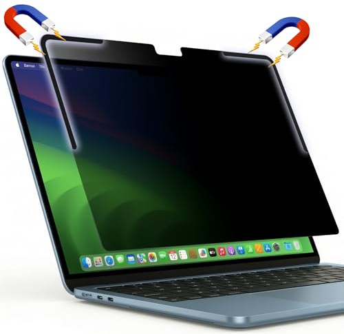 Afterplug Magnetischer Blickschutzfilter für MacBook Air 13,6, M2-M5 | Abnehmbar | L-förmige Magnetstreifen gegen Verrutschen & Durchhängen | Vollständig schließbar | Blendschutz & Blaulichtfilter