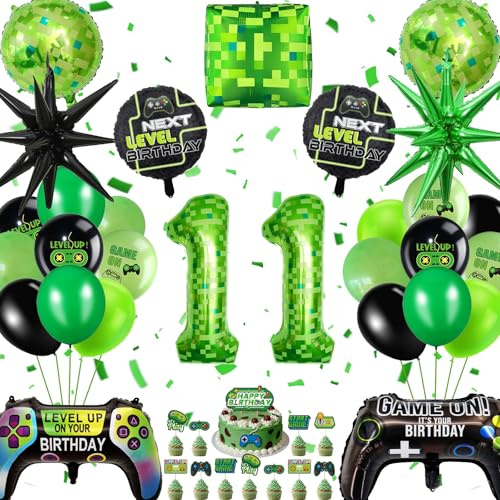 Décoration Anniversaire 11 Ans Garçon Jeu Vidéo, Kit Ballons Gamer avec Ballon Manette et Chiffre Géant, Déco Fête Thème Console pour Enfant